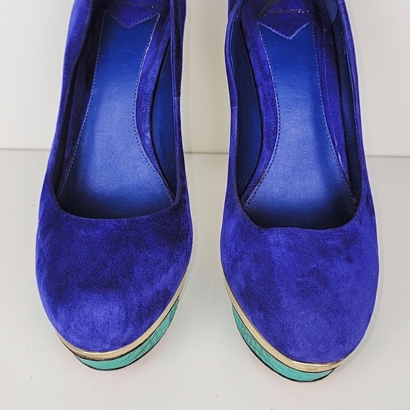 B Brian Atwood Purple Gold Teal Suede Platform Stiletto Size 10 - Picture 9 of 10